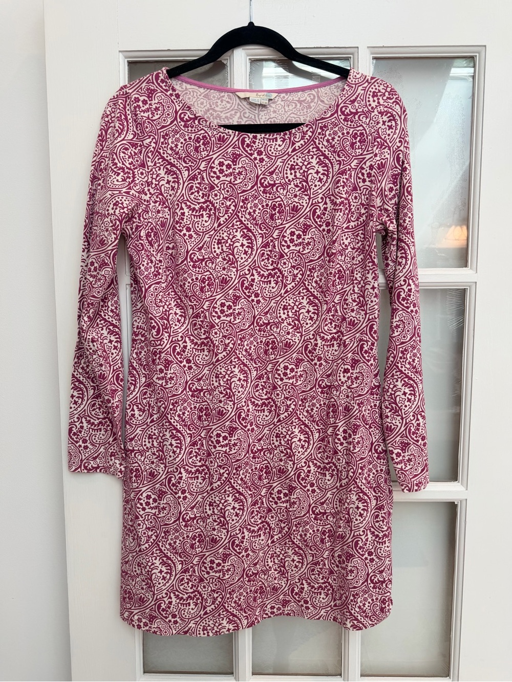Boden Jersey Long Sleeve Pink Berry Paisley Shirt Shift Dress Size 8 US Medium